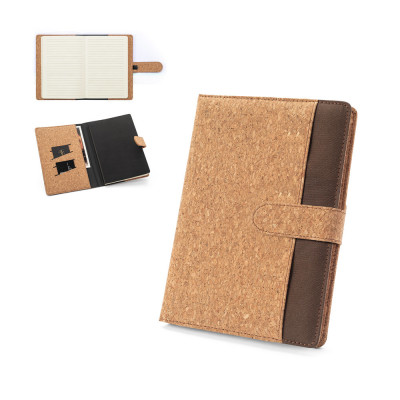 FIELDING. A5 folder in cork and recycled polyester (100 rPET) with removable notepad